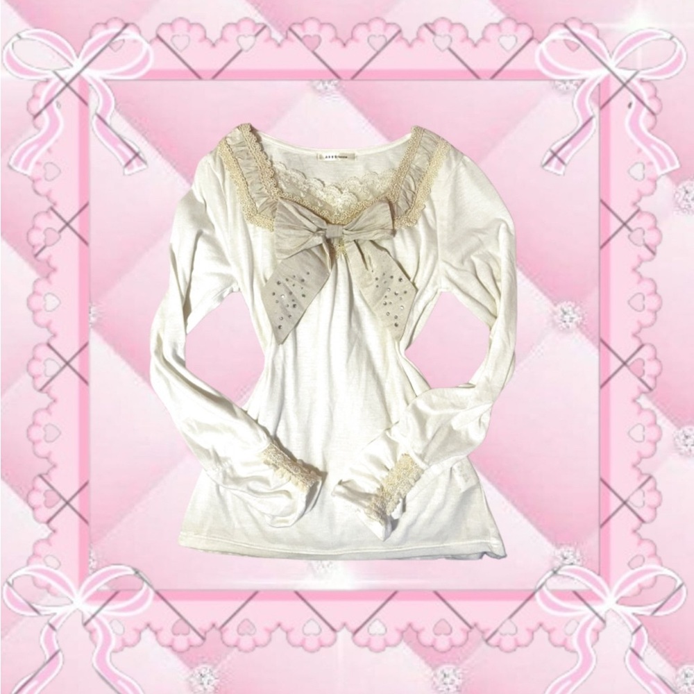 RARE LIZ LISA Cream Lace Bow Top